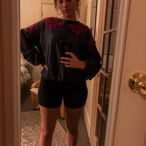 Cute, embroidered, crew neck sweater shirt